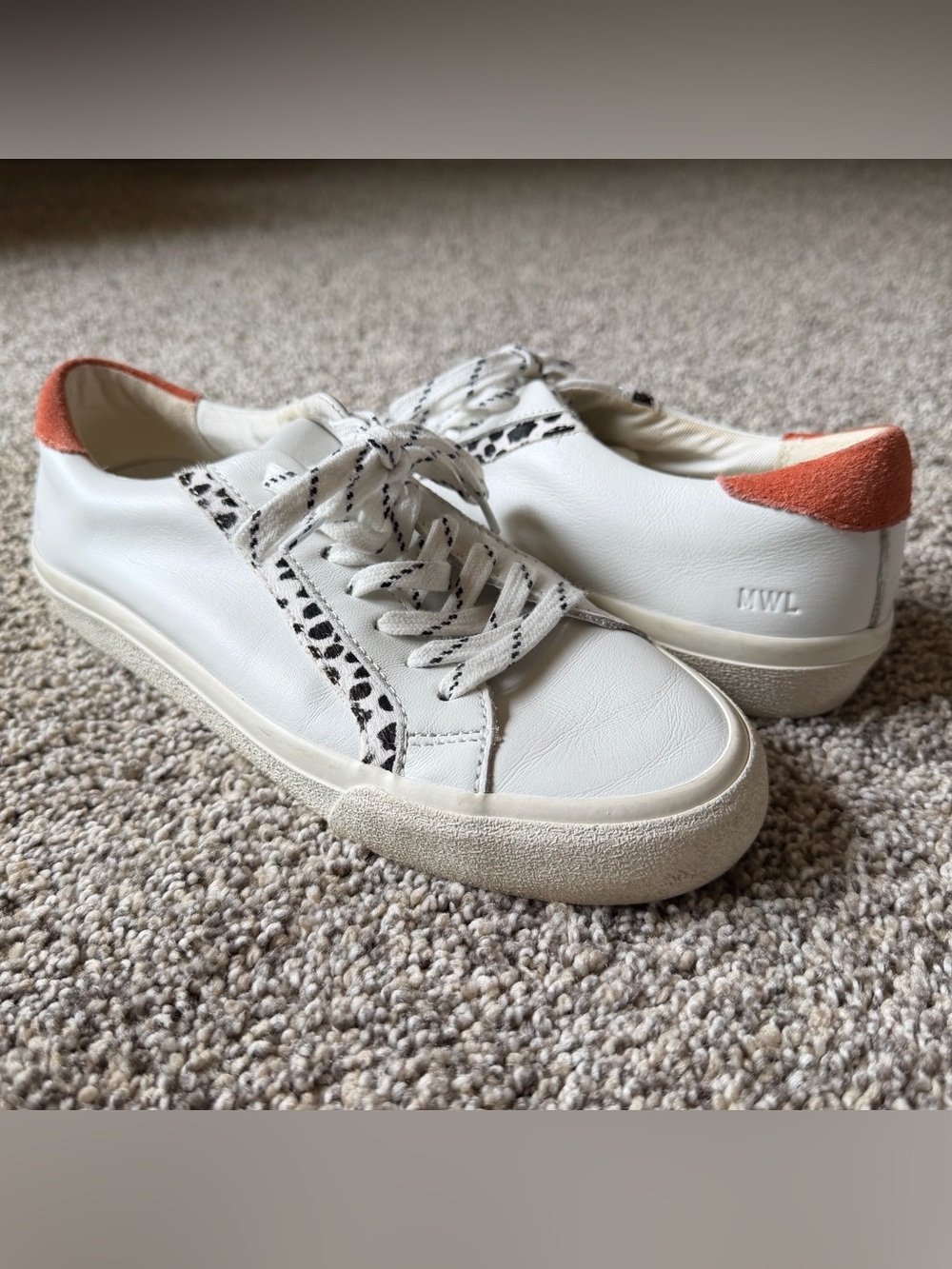 Madewell Low Top MWL Women's White Leather Animal Print Lace Up Sneakers Size 7